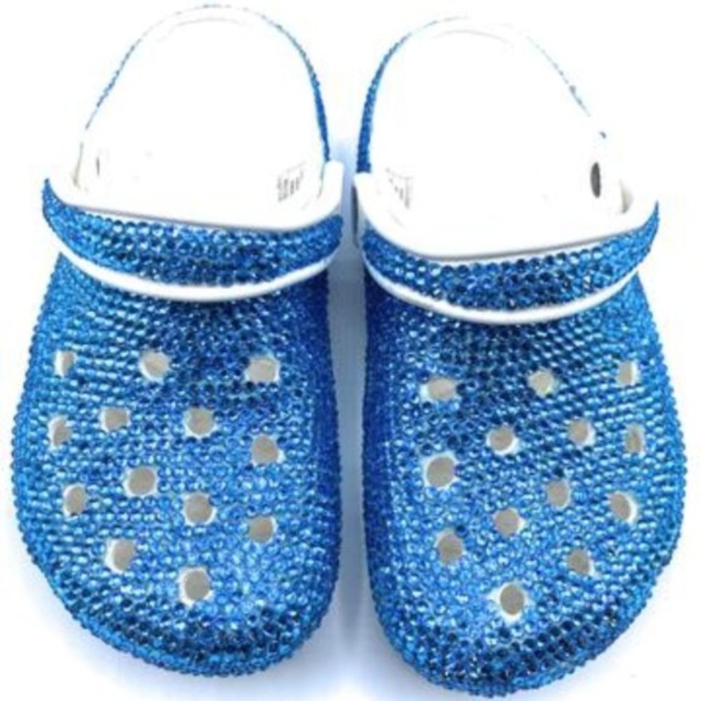 Bling Aqua Blue Rhinestones Studded Customized Clogs Adults - Picture 7 of 11